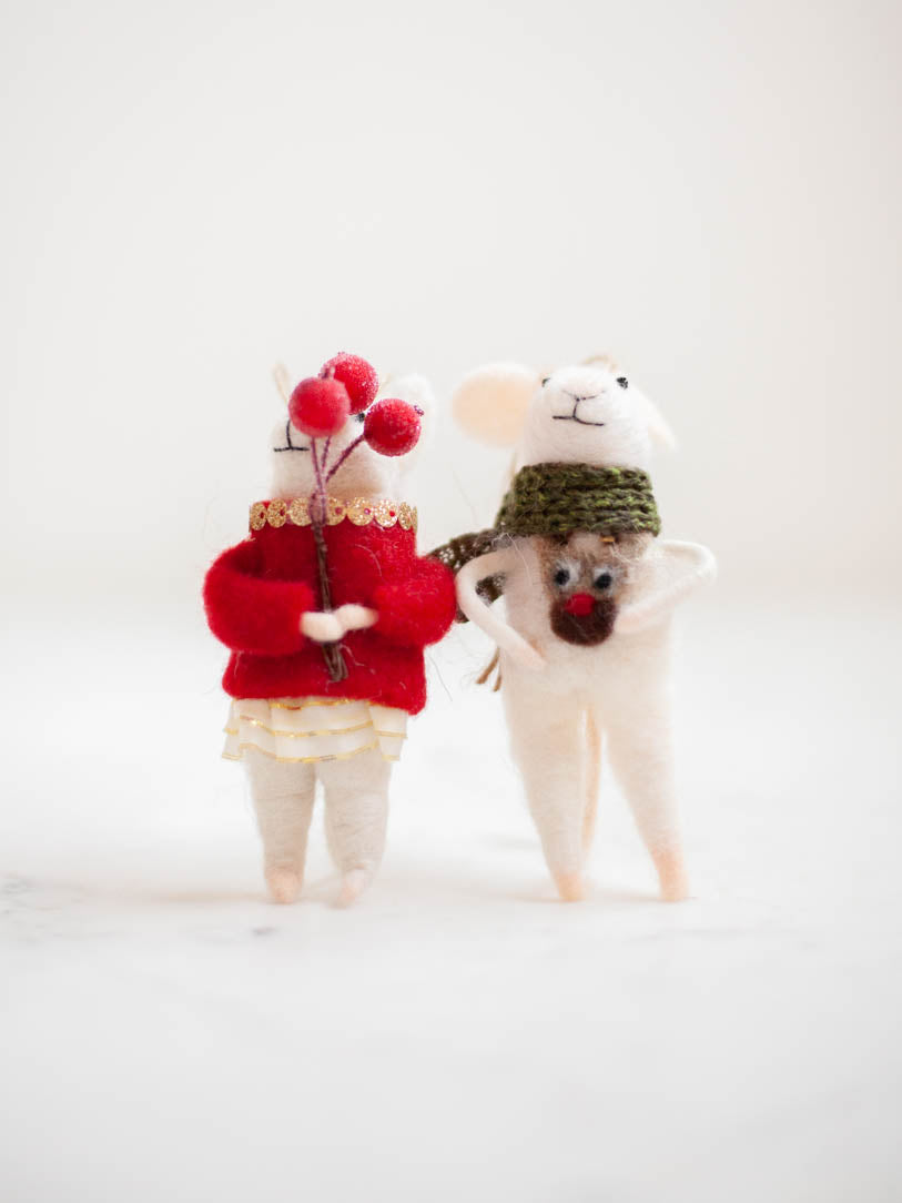 Wool Felt Mice with Heart Ornament – Sugar and Bruno