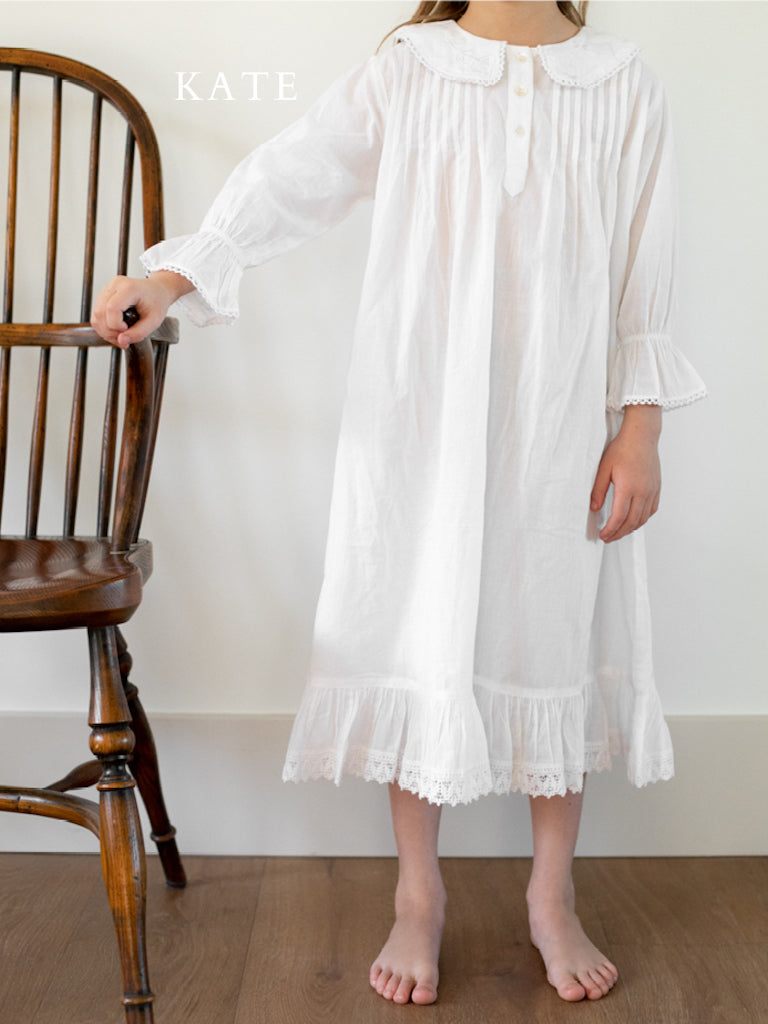 Girls' White Cotton Nightgown